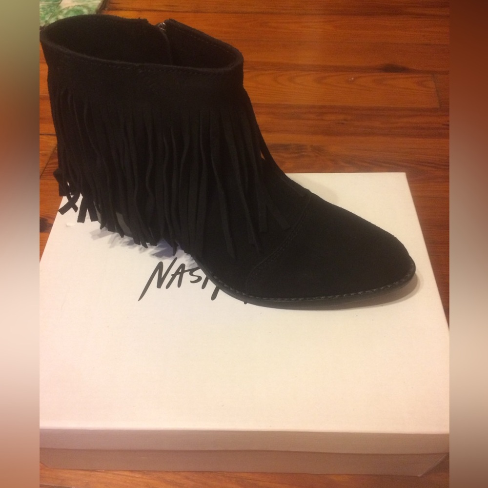 NEW Western Ankle Boots Black Fringe 100% Suede Size 7-7.5